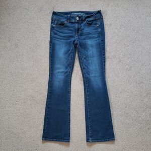 American Eagle Kick Boot Jeans Women's 4 Short Blue Dark Wash Super Stretch